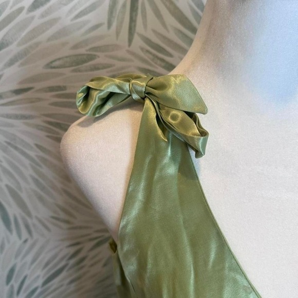 Vintage Studio Y Green V-Neck Sequin Cocktail Midi Dress Size 11 - Picture 6 of 8